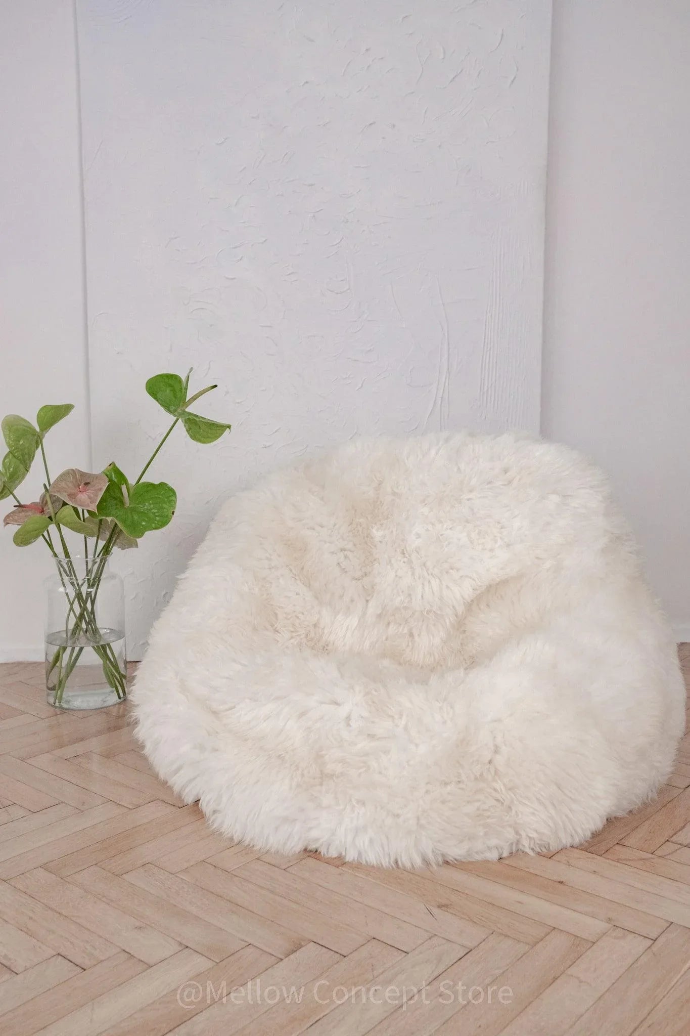 Puf de piel de oveja natural - Blanco
