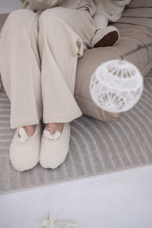 Adult Natural Wool Slippers - White-1